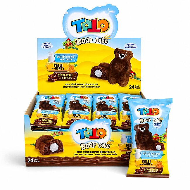 Toto Bear Kek Ballı Süt Kremalı Çikolatalı Kek 40 Gr. 24 Adet (1 Kutu) - Toto