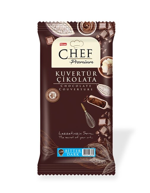 Chef Premium Kuvertür Bitter Çikolata 2500 Gr. (1 Adet) - Elvan