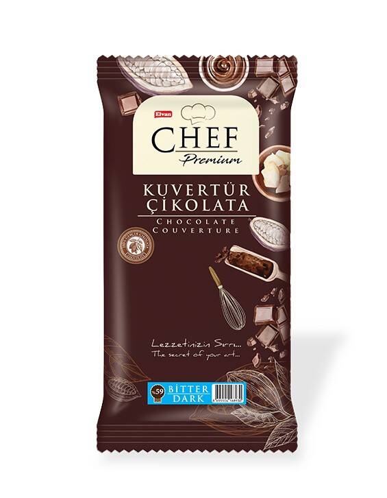 Chef Premium Kuvertür Bitter Çikolata 2500 Gr. (1 Adet) - 1