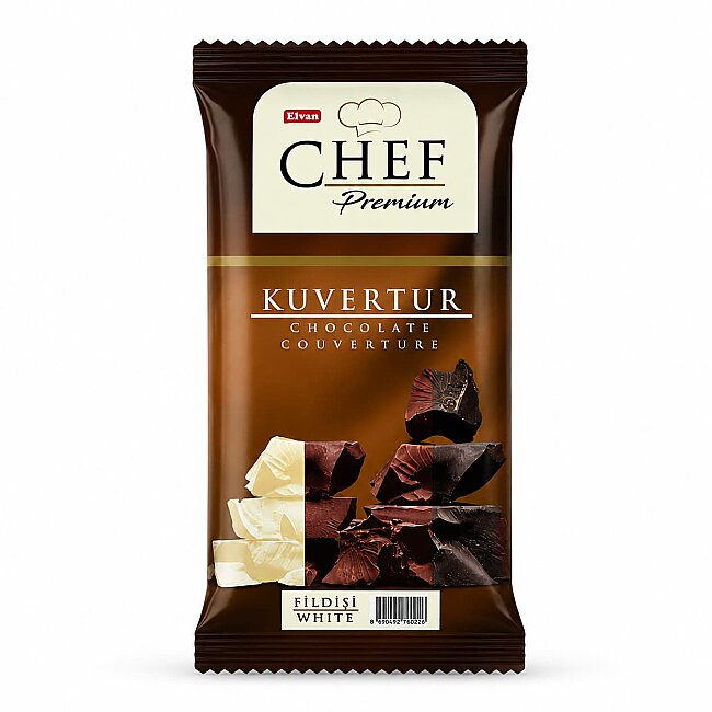 Chef Premium White Chocolate Mini Couverture 200 Gr. (1 Piece) - Elvan