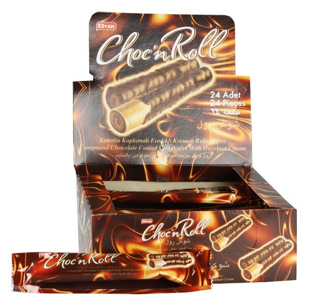 Choc N Roll Cocoa Coated Hazelnut Cream Roll Wafer 16 Gr. 24 Pieces (1 Box) - Elvan
