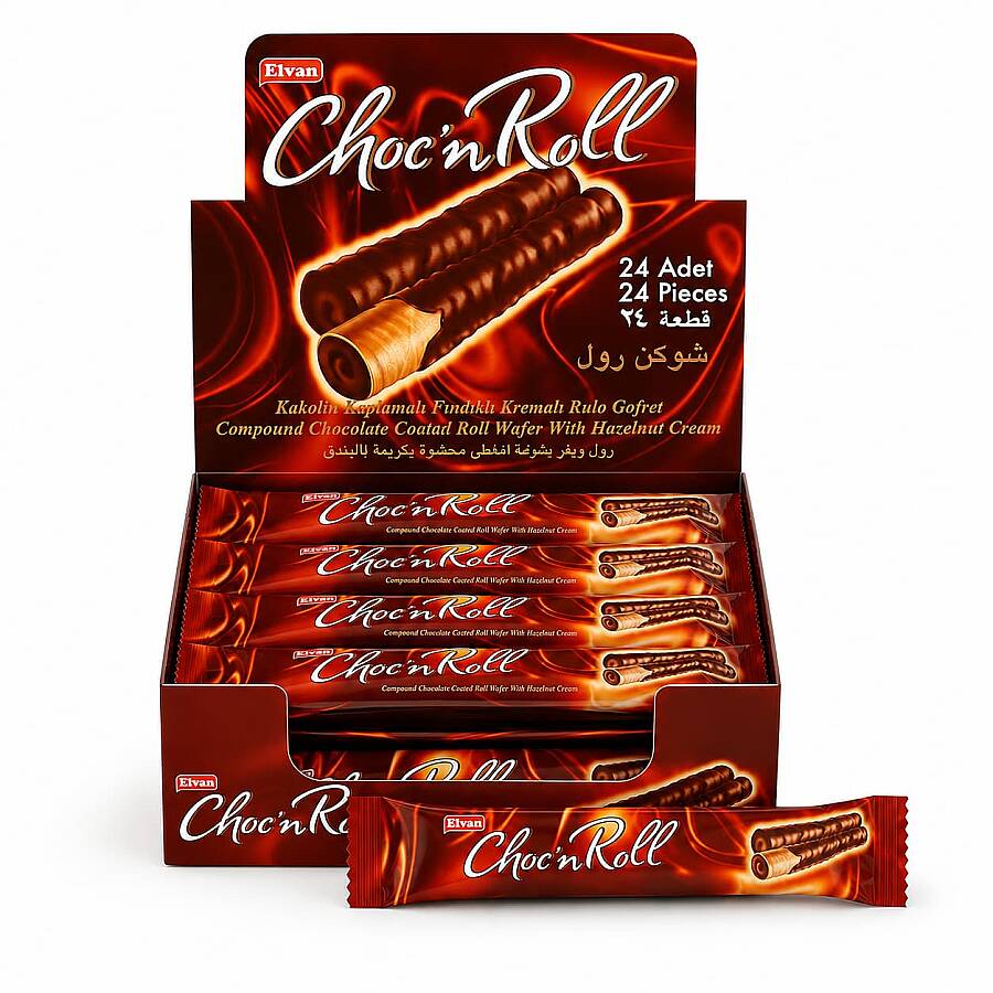 Choc N Roll Kakao Kaplamalı Fındık Kremalı Roll Gofret 16 Gr. 24 Adet (1 Kutu) - 1