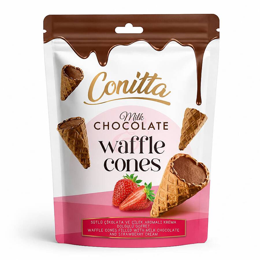 Conitta Çilek Aromalı ve Sütlü Çikolatalı Gofret 80 Gr. (1 Paket) - 1