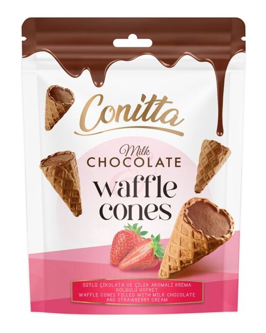 Conitta Çilek Aromalı ve Sütlü Çikolatalı Gofret 80 Gr. (1 Paket) - Conitta