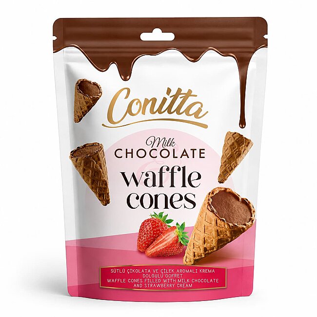 Conitta Çilek Aromalı ve Sütlü Çikolatalı Gofret 80 Gr. (1 Paket) - Conitta