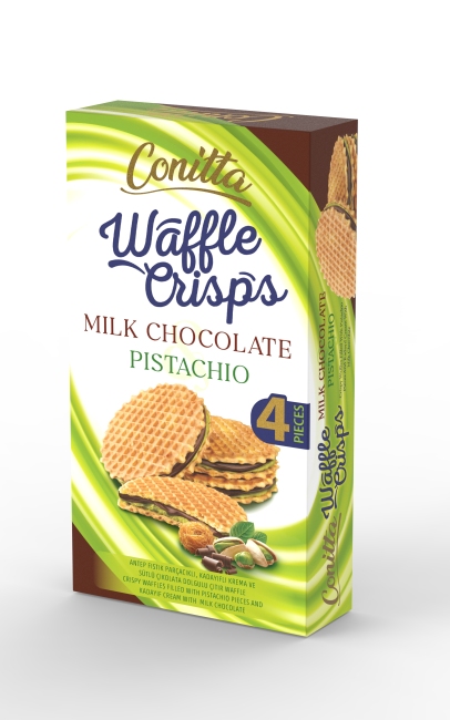 Conitta Waffle Crisps - Antep Fıstıklı Sütlü Çikolatalı Gofret 100 Gr. (1 Paket) - Conitta