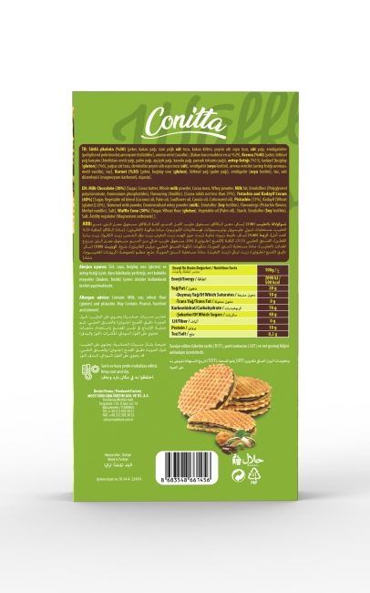 Conitta Waffle Crisps - Antep Fıstıklı Sütlü Çikolatalı Gofret 100 Gr. (1 Paket) - 2