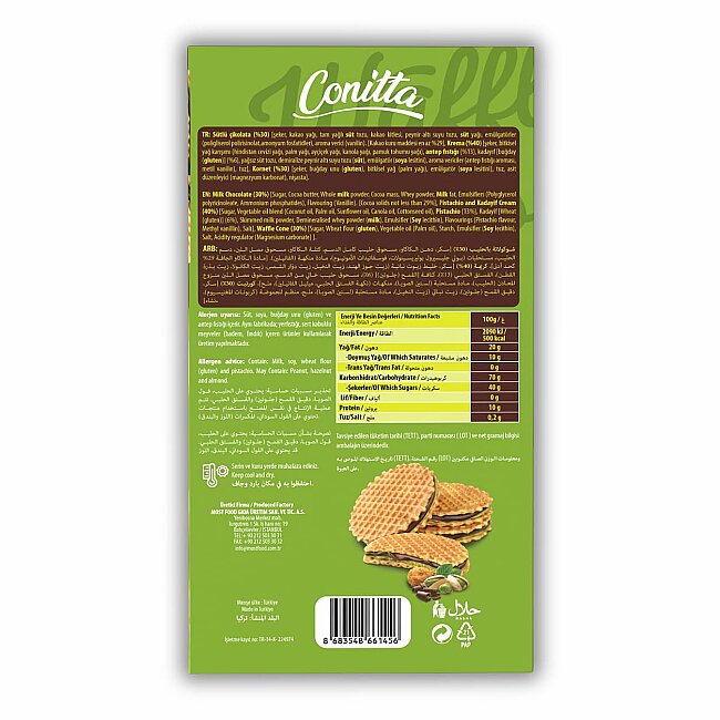 Conitta Waffle Crisps - Antep Fıstıklı Sütlü Çikolatalı Gofret 100 Gr. (1 Paket) - 2