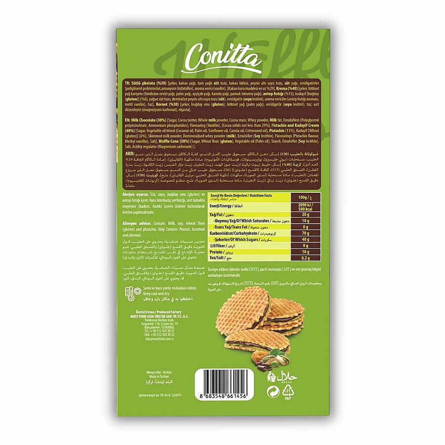 Conitta Waffle Crisps - Antep Fıstıklı Sütlü Çikolatalı Gofret 100 Gr. (1 Paket) - 2