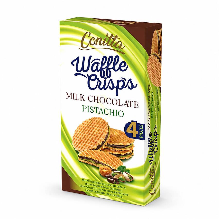 Conitta Waffle Crisps - Antep Fıstıklı Sütlü Çikolatalı Gofret 100 Gr. (1 Paket) - 1