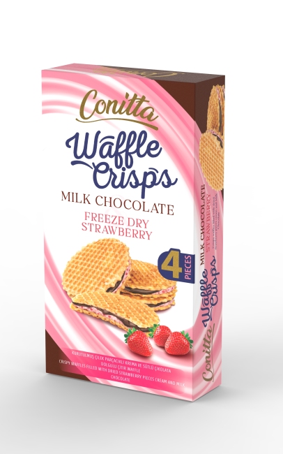 Conitta Waffle Crisps– Çilek Kremalı ve Sütlü Çikolatalı Çıtır Gofret 100 Gr. (1 Paket) - Conitta