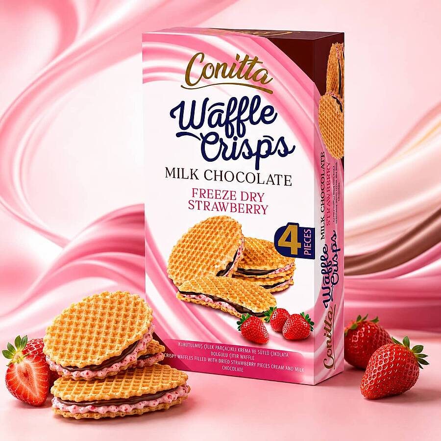 Conitta Waffle Crisps– Çilek Kremalı ve Sütlü Çikolatalı Çıtır Gofret 100 Gr. (1 Paket) - 3
