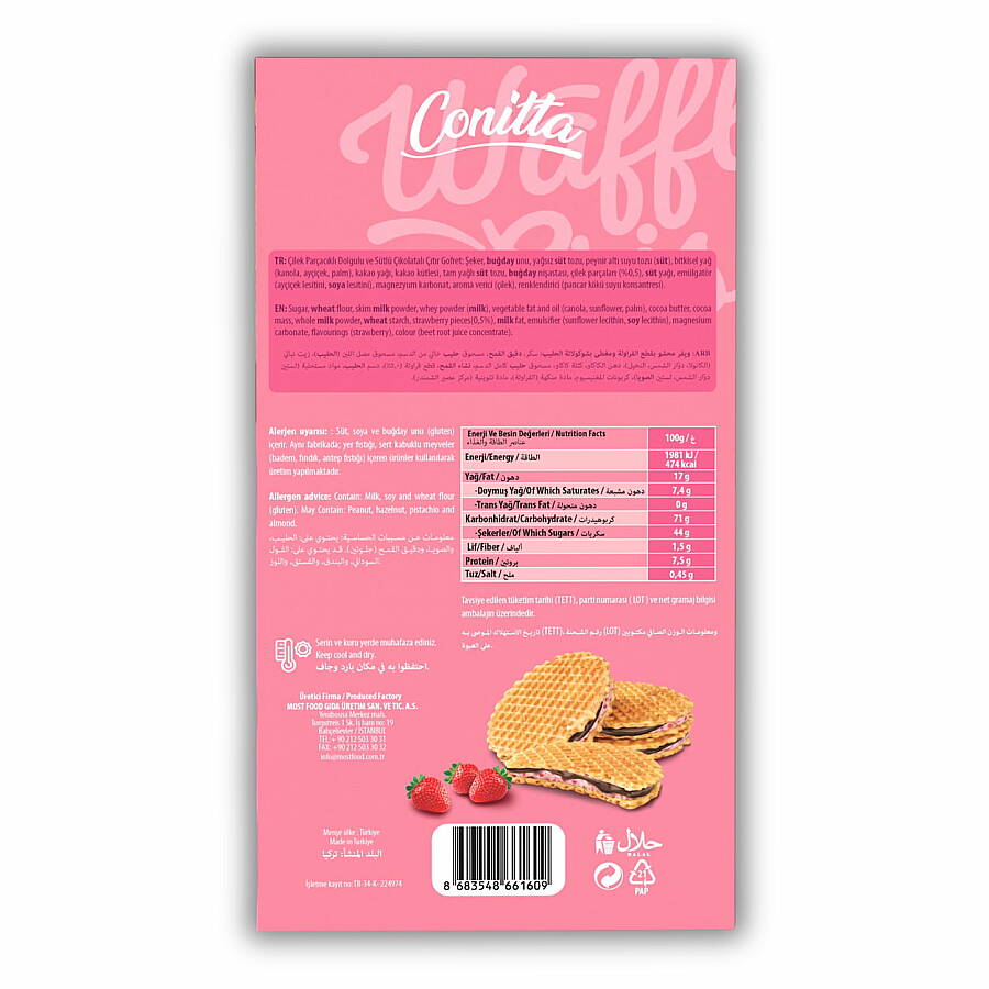 Conitta Waffle Crisps– Çilek Kremalı ve Sütlü Çikolatalı Çıtır Gofret 100 Gr. (1 Paket) - 2