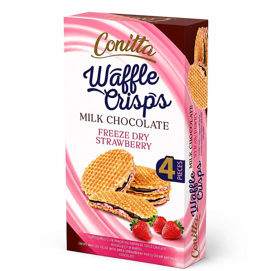 Conitta Waffle Crisps– Çilek Kremalı ve Sütlü Çikolatalı Çıtır Gofret 100 Gr. (1 Paket) - 1