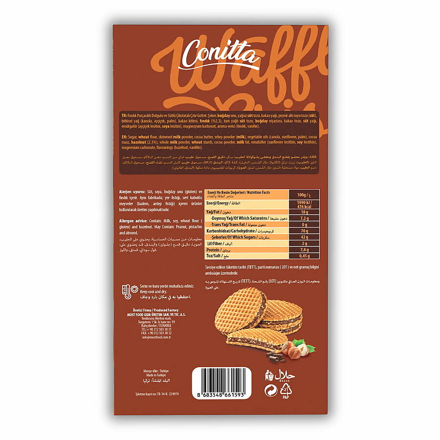 Conitta Waffle Crisps – Fındık Kremalı ve Sütlü Çikolatalı Çıtır Gofret 100 Gr. (1 Paket) - 2