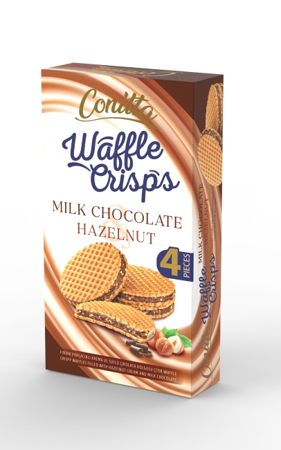 Conitta Waffle Crisps – Fındık Kremalı ve Sütlü Çikolatalı Çıtır Gofret 100 Gr. (1 Paket) - Conitta