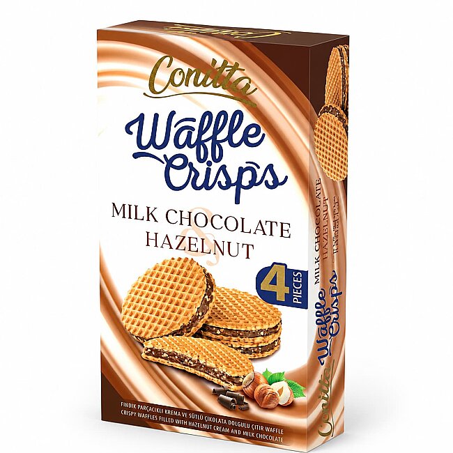 Conitta Waffle Crisps – Fındık Kremalı ve Sütlü Çikolatalı Çıtır Gofret 100 Gr. (1 Paket) - Conitta
