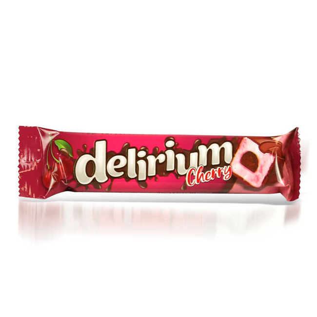 Elvan - Delirium Sütlü Çikolatalı Marshmallowlu vişneli Bar 28 Gr. 1 Adet