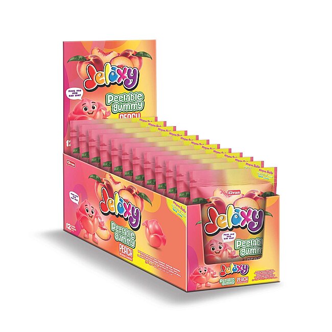 Jelaxy Peelable Şeftali Aromalı Soyulabilir Yumuşak Şekerleme 65 Gram 12 Adet (1 Kutu) - Jelaxy