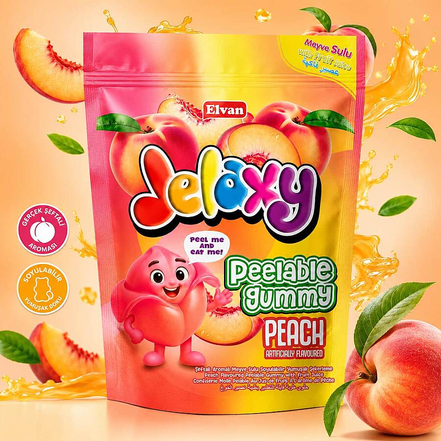 Jelaxy Peelable Şeftali Aromalı Soyulabilir Yumuşak Şekerleme 65 Gram 12 Adet (1 Kutu) - 3