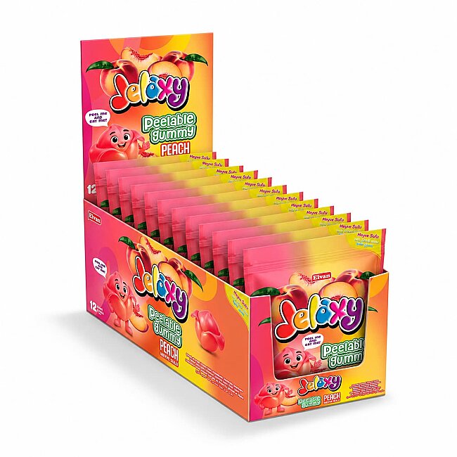 Jelaxy Peelable Şeftali Aromalı Soyulabilir Yumuşak Şekerleme 65 Gram 12 Adet (1 Kutu) - Jelaxy