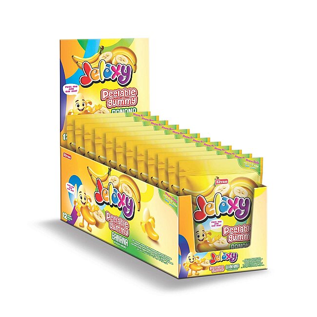 Jelaxy Peelable Muz Aromalı Soyulabilir Yumuşak Şekerleme 65 Gram 12 Adet (1 Kutu) - Jelaxy