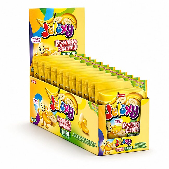 Jelaxy Peelable Muz Aromalı Soyulabilir Yumuşak Şekerleme 65 Gram 12 Adet (1 Kutu) - Jelaxy