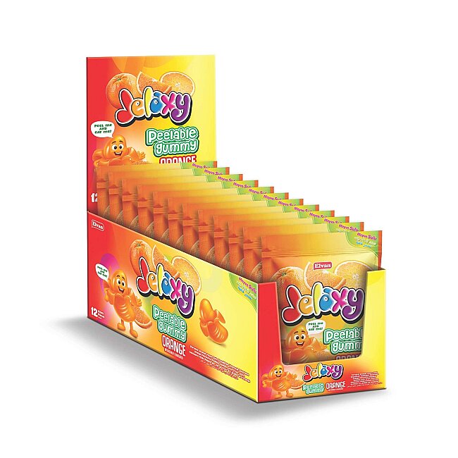 Jelaxy Peelable Portakal Aromalı Soyulabilir Yumuşak Şekerleme 65 Gram 12 Adet (1 Kutu) - Jelaxy