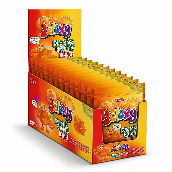 Jelaxy Peelable Portakal Aromalı Soyulabilir Yumuşak Şekerleme 65 Gram 12 Adet (1 Kutu) - Jelaxy