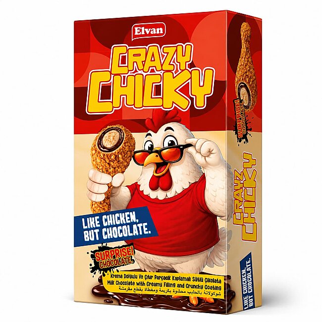 Elvan Crazy Chicky Çıtır Parçacık Kaplamalı Çikolata 57 Gr. (1 Paket) - Elvan