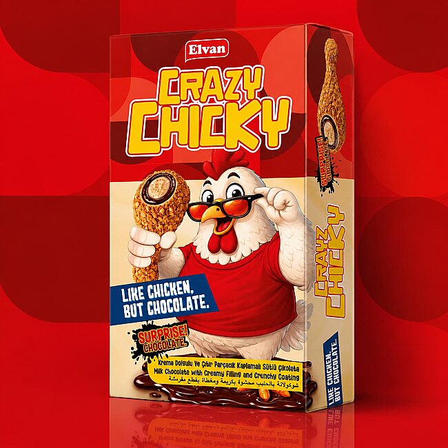 Elvan Crazy Chicky Çıtır Parçacık Kaplamalı Çikolata 57 GRX12X4 (1 Koli) - 2