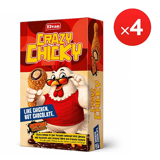 Elvan Crazy Chicky Çıtır Parçacık Kaplamalı Çikolata 57 GRX12X4 (1 Koli) - Elvan