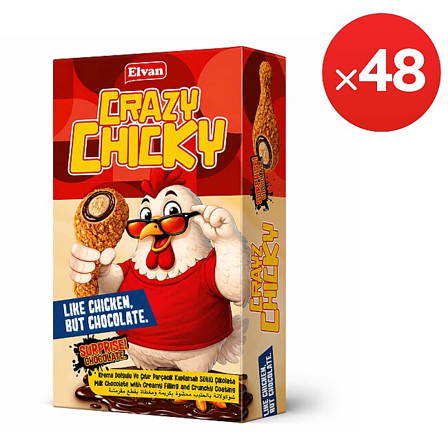 Elvan Crazy Chicky Çıtır Parçacık Kaplamalı Çikolata 57 GRX12X4 (1 Koli) - Elvan