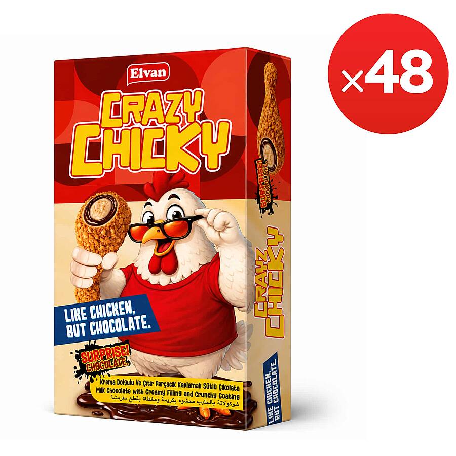 Elvan Crazy Chicky Çıtır Parçacıklı Tavuk Budu Çikolata 57GRX12X4 - 1 Koli - 1