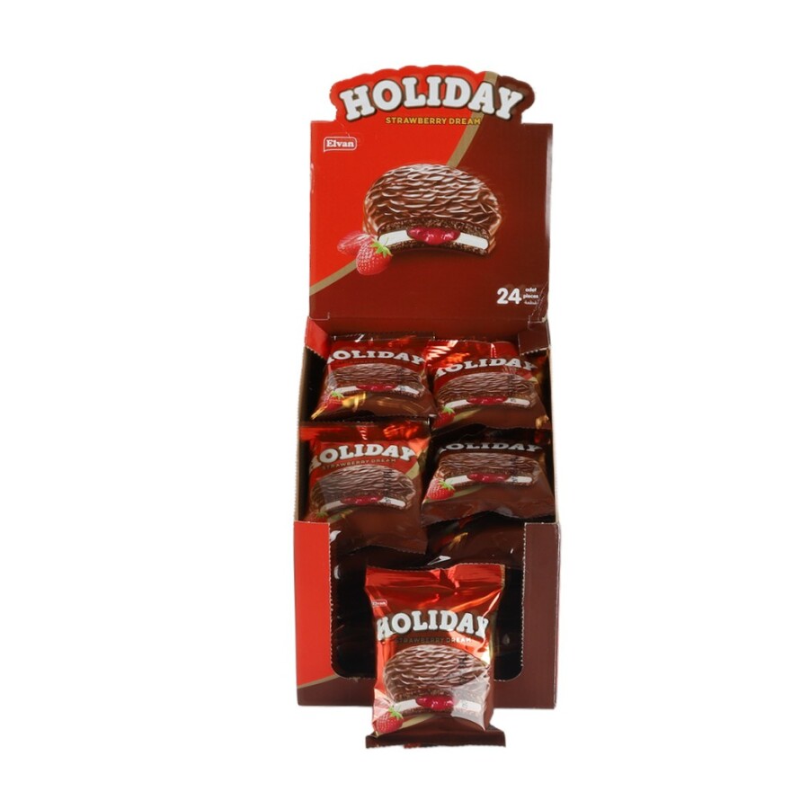 Elvan Holiday Çilekli Sandviç Bisküvi 30 Gr. 24 lü (1 Paket) - 1