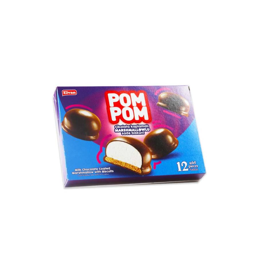 Elvan PomPom Sütlü Çikolata Kaplı Marshmallowlu Bisküvi 156 Gr. (1 Paket) - 1