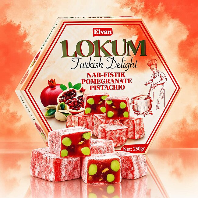 Elvan Pomegranate-Pistachio Turkish Delight 250 Gr. (1 package) - 2
