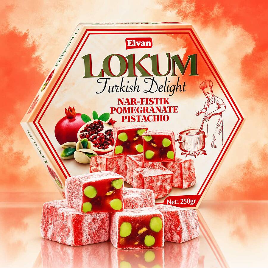 Elvan Pomegranate-Pistachio Turkish Delight 250 Gr. (1 package) - 2