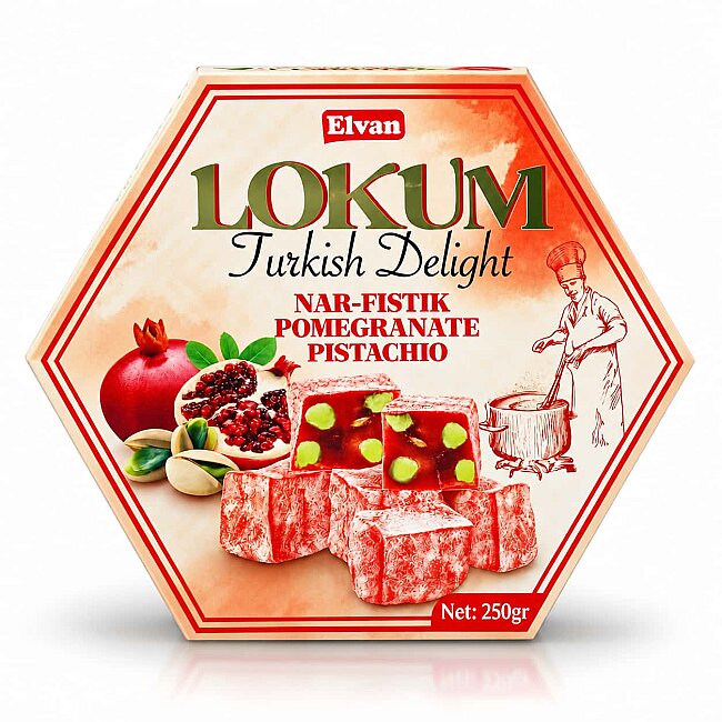 Elvan Pomegranate-Pistachio Turkish Delight 250 Gr. (1 package) - Elvan