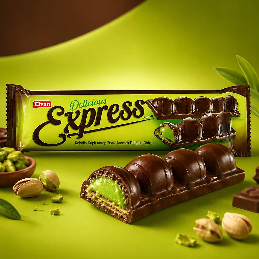 Express Antep Fıstık Aromalı Dolgulu Gofret 30 Gr. 24 Adet (1 Kutu) - 3