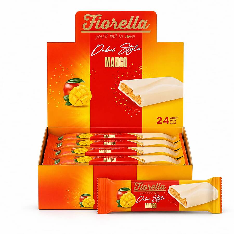 Fiorella Dubai Mangolu Pirinç Patlaklı Beyaz Çikolata 30 Gram 24 Adet (1 Kutu) - 1