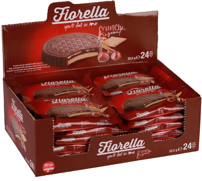 Fiorella Hazelnut Cream Chocolate Biscuit 22.5 Gram 24s (1 Box) - Fiorella