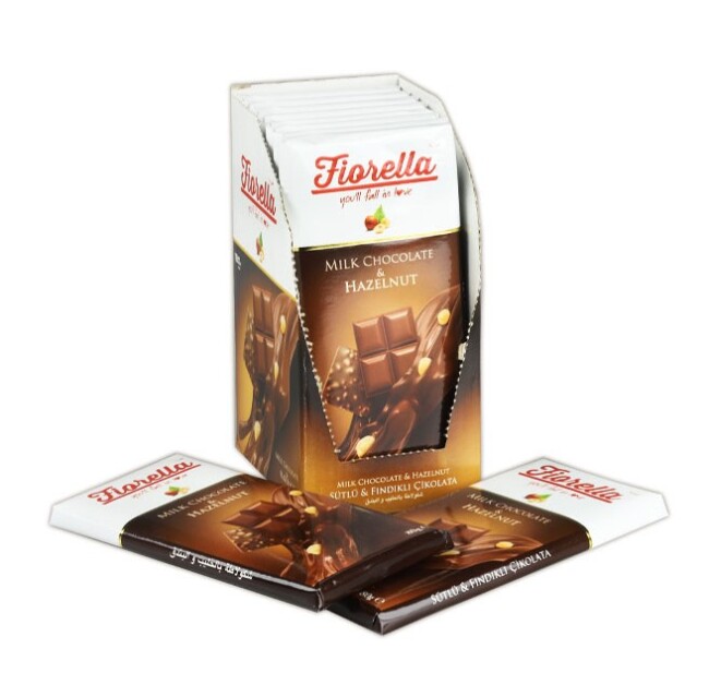 Fiorella Hazelnut Tablet Chocolate 80 Gr. 10 pcs (1 Box) - Fiorella