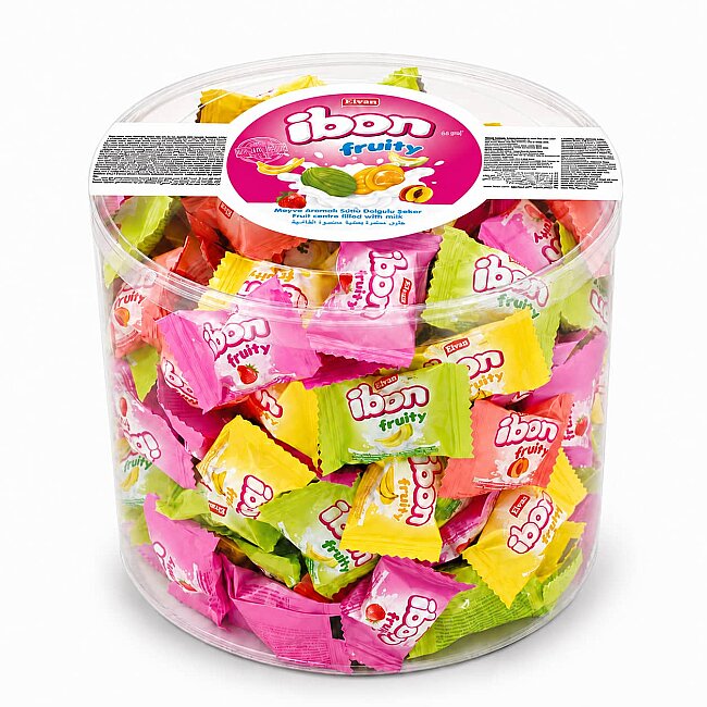 Ibon Sütlü Meyveli Şeker 1000 Gr. Silindir (1 Kutu) - Ibon