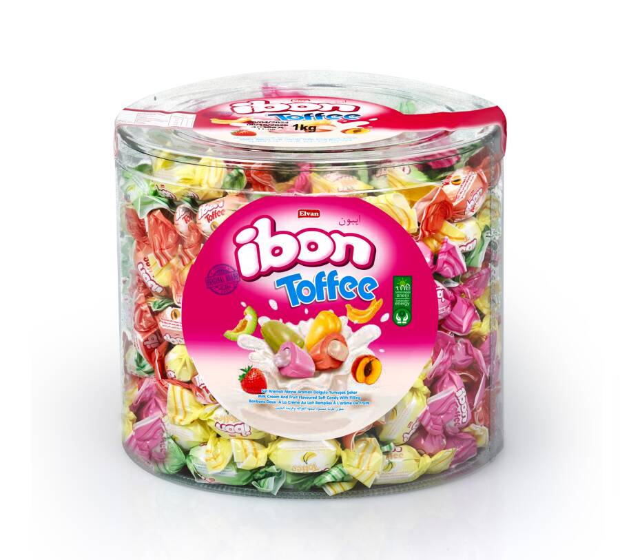 Ibon Toffee Sütlü Meyveli Şeker 1000 Gr. Silindir (1 Kutu) - 3