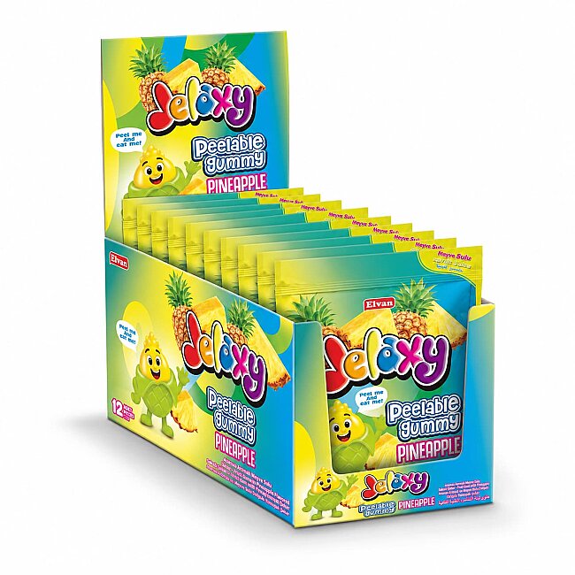 Jelaxy Peelable Ananas Aromalı Soyulabilir Yumuşak Şekerleme 65 Gram 12 Adet (1 Kutu) - Jelaxy