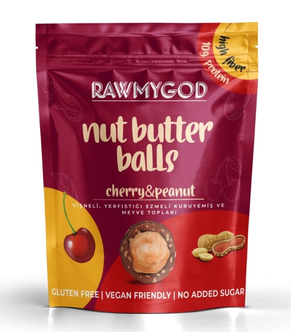 Rawmygod Cherry Peanut Butter Fruit and Nut Balls 84 Gr. (1 package) - Rawmygod