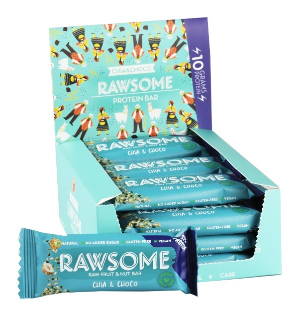Rawsome Chia and Cocoa Bean Protein Bar 40 Gr. 16 Pieces (1 Box) - Rawsome