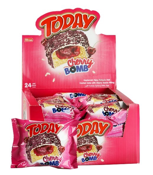 Today Cherry Bomb Cherry Cake 50 Gr. 24 Pieces (1 Box) - Elvan