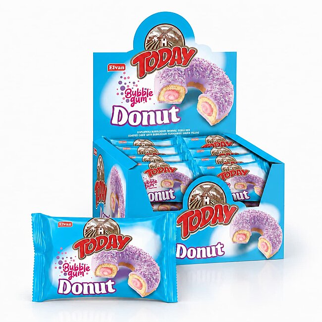 Today Donut Bubblegum (Sakız Aromalı) Kek 35 Gr. 24 Adet (1 Kutu) - Today